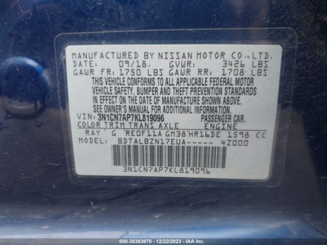 Photo 8 VIN: 3N1CN7AP7KL819096 - NISSAN VERSA 