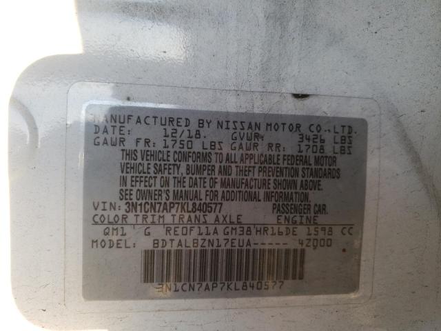 Photo 9 VIN: 3N1CN7AP7KL840577 - NISSAN VERSA S 