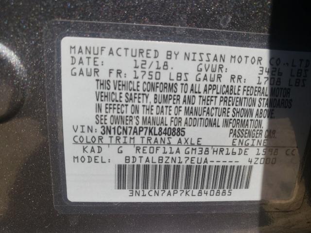 Photo 9 VIN: 3N1CN7AP7KL840885 - NISSAN VERSA S 