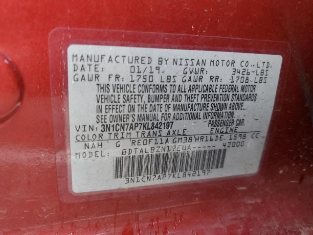 Photo 12 VIN: 3N1CN7AP7KL842197 - NISSAN VERSA 