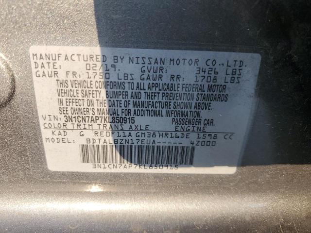 Photo 12 VIN: 3N1CN7AP7KL850915 - NISSAN VERSA S 