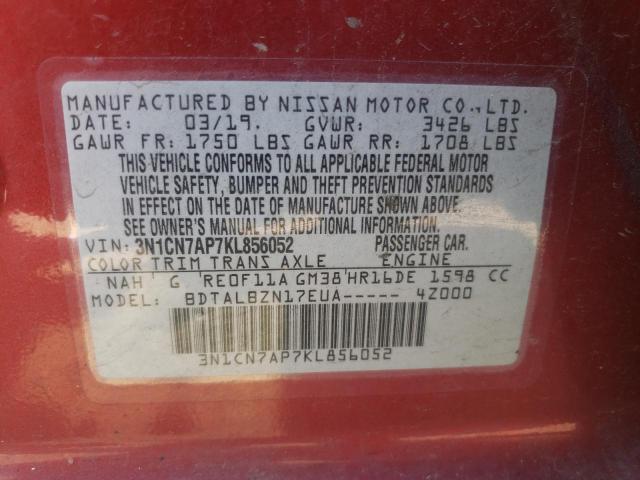 Photo 11 VIN: 3N1CN7AP7KL856052 - NISSAN VERSA S 