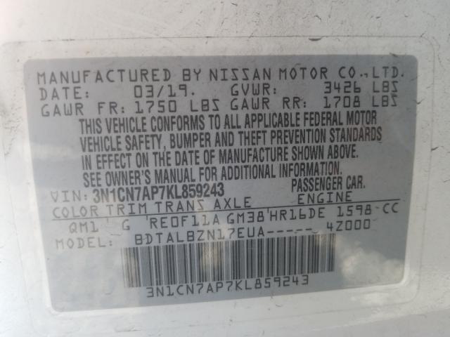 Photo 9 VIN: 3N1CN7AP7KL859243 - NISSAN VERSA S 