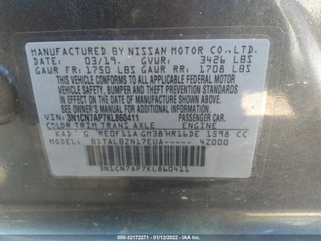 Photo 8 VIN: 3N1CN7AP7KL860411 - NISSAN VERSA SEDAN 