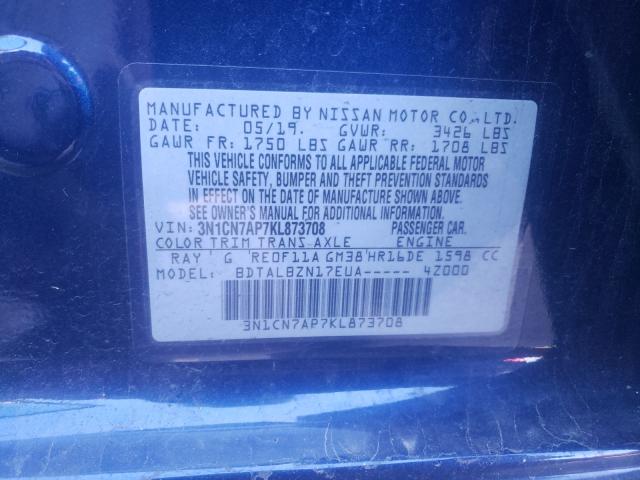 Photo 9 VIN: 3N1CN7AP7KL873708 - NISSAN VERSA S 