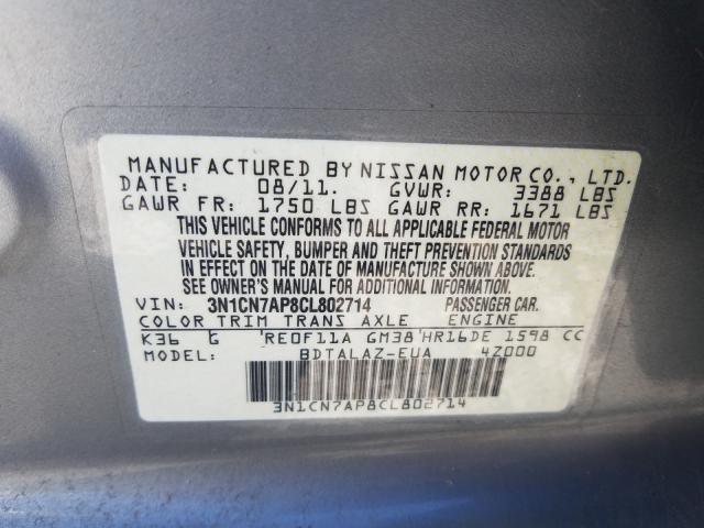 Photo 9 VIN: 3N1CN7AP8CL802714 - NISSAN VERSA S 