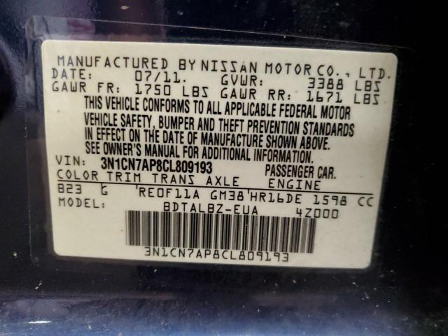 Photo 11 VIN: 3N1CN7AP8CL809193 - NISSAN VERSA S 