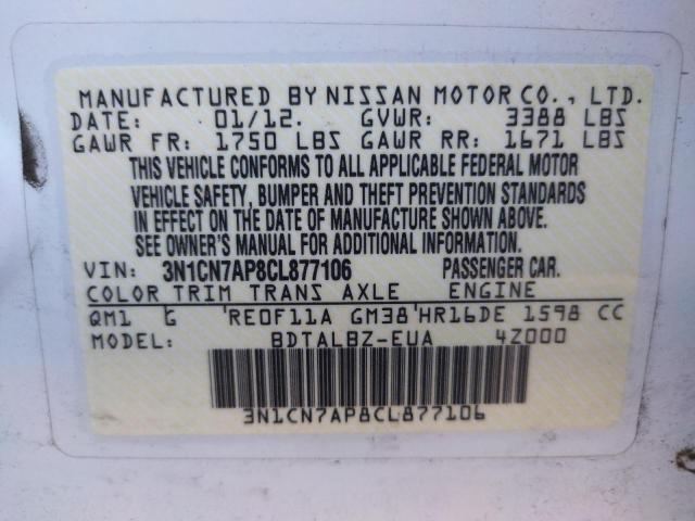 Photo 9 VIN: 3N1CN7AP8CL877106 - NISSAN VERSA S 