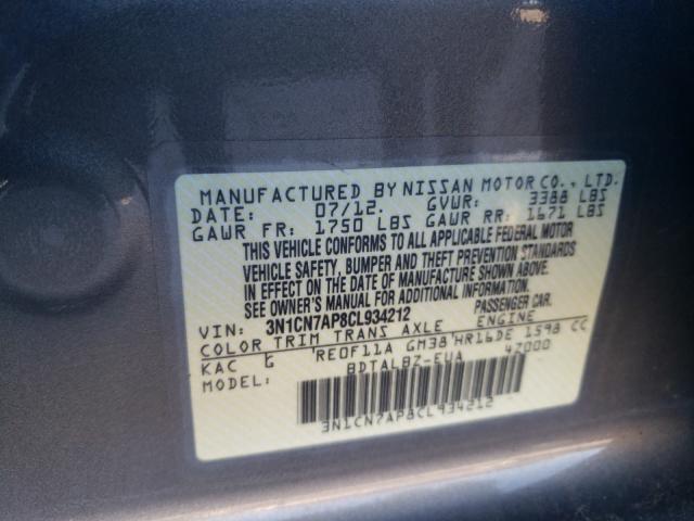 Photo 9 VIN: 3N1CN7AP8CL934212 - NISSAN VERSA S 