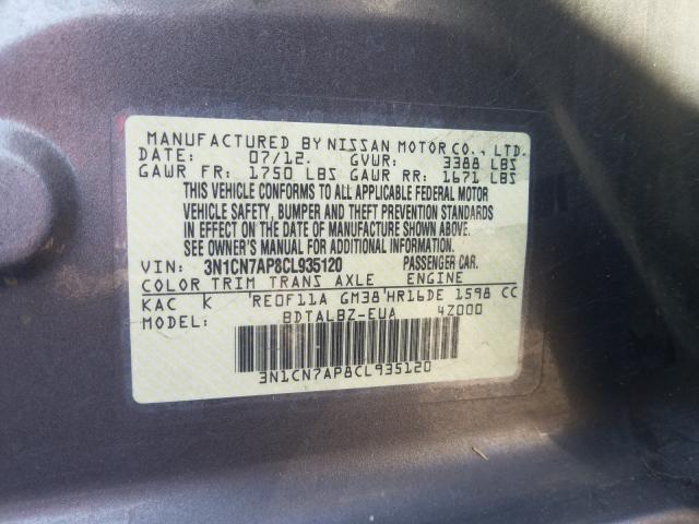 Photo 9 VIN: 3N1CN7AP8CL935120 - NISSAN VERSA S 