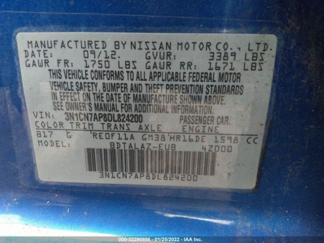 Photo 8 VIN: 3N1CN7AP8DL824200 - NISSAN VERSA 