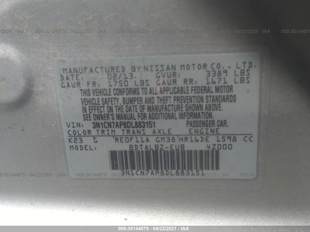 Photo 8 VIN: 3N1CN7AP8DL883151 - NISSAN VERSA 