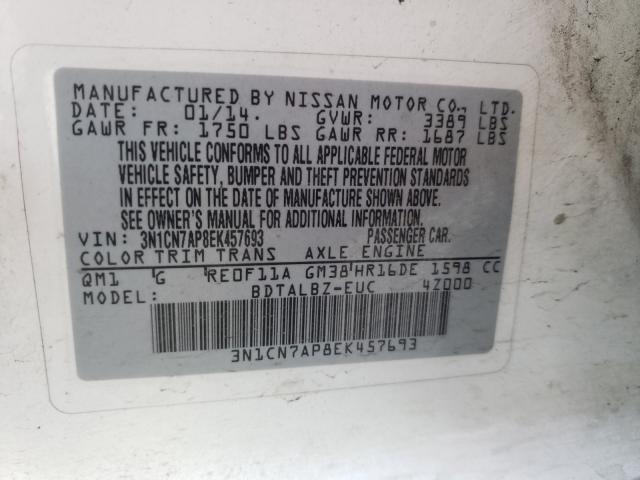 Photo 9 VIN: 3N1CN7AP8EK457693 - NISSAN VERSA S 