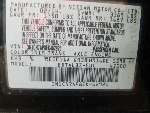 Photo 9 VIN: 3N1CN7AP8EK462926 - NISSAN VERSA S 