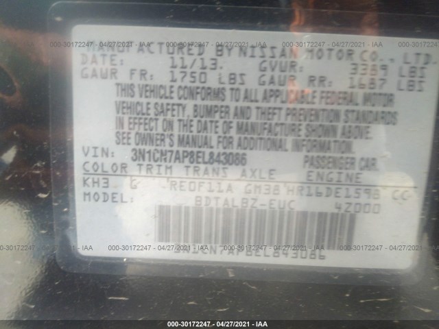 Photo 8 VIN: 3N1CN7AP8EL843086 - NISSAN VERSA 