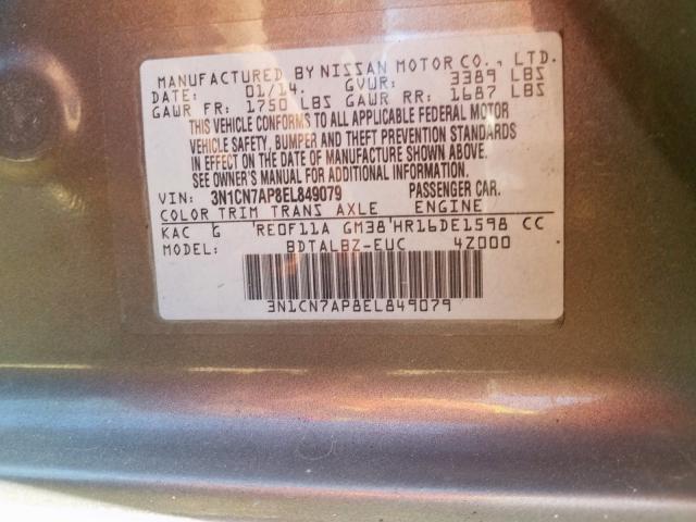 Photo 9 VIN: 3N1CN7AP8EL849079 - NISSAN VERSA S 