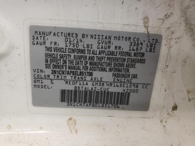 Photo 9 VIN: 3N1CN7AP8EL851706 - NISSAN VERSA S 