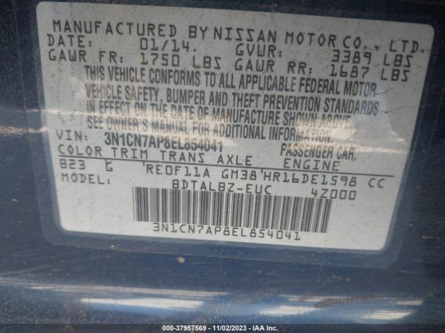 Photo 8 VIN: 3N1CN7AP8EL854041 - NISSAN VERSA 