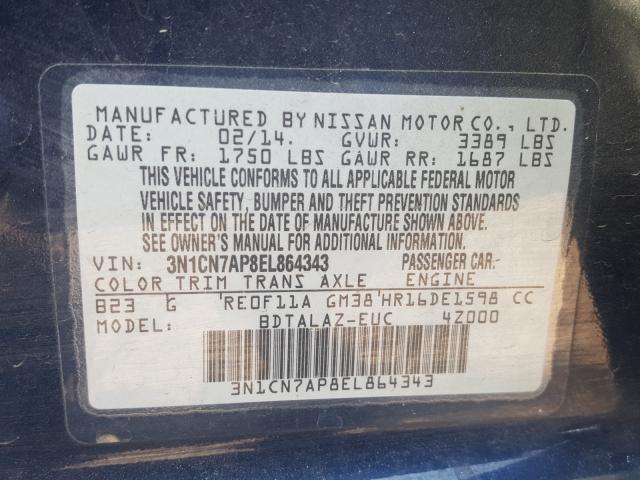 Photo 9 VIN: 3N1CN7AP8EL864343 - NISSAN VERSA S 