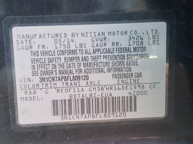 Photo 9 VIN: 3N1CN7AP8FL809120 - NISSAN VERSA 