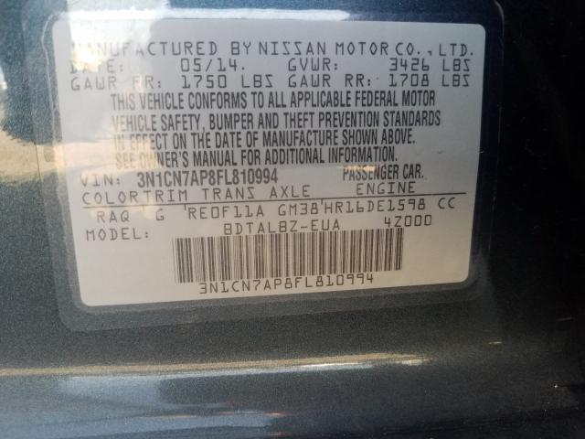 Photo 9 VIN: 3N1CN7AP8FL810994 - NISSAN VERSA S 