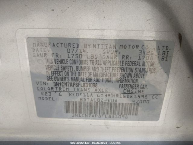 Photo 8 VIN: 3N1CN7AP8FL831098 - NISSAN VERSA 