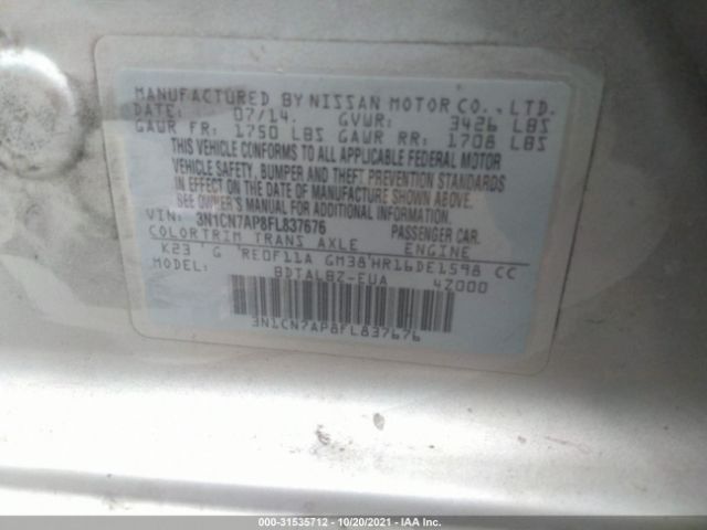 Photo 8 VIN: 3N1CN7AP8FL837676 - NISSAN VERSA 