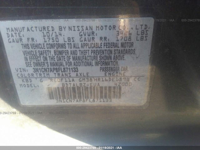 Photo 8 VIN: 3N1CN7AP8FL871133 - NISSAN VERSA 