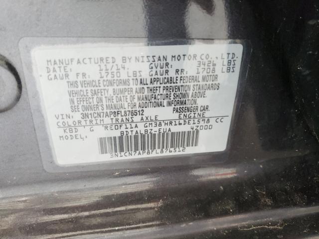 Photo 9 VIN: 3N1CN7AP8FL876512 - NISSAN VERSA S 