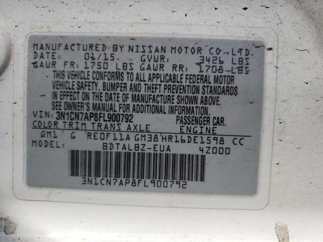 Photo 12 VIN: 3N1CN7AP8FL900792 - NISSAN VERSA S 