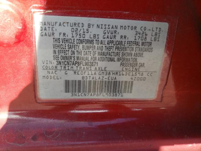 Photo 9 VIN: 3N1CN7AP8FL903871 - NISSAN VERSA S 