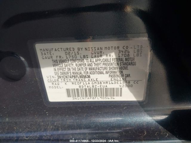 Photo 8 VIN: 3N1CN7AP8FL905636 - NISSAN VERSA 