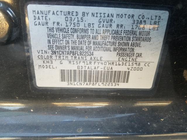 Photo 9 VIN: 3N1CN7AP8FL922534 - NISSAN VERSA S 