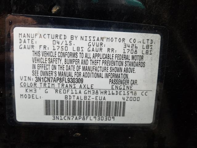 Photo 9 VIN: 3N1CN7AP8FL930309 - NISSAN VERSA S 