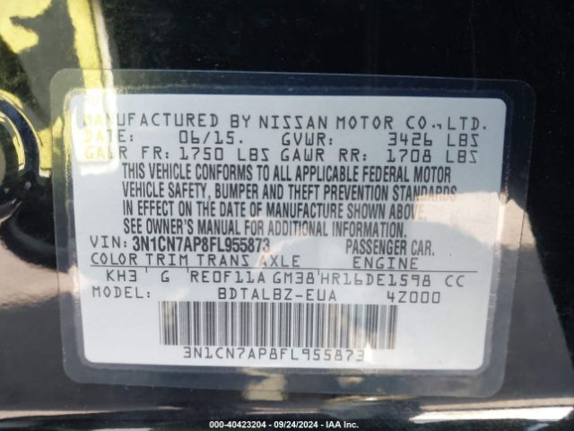 Photo 8 VIN: 3N1CN7AP8FL955873 - NISSAN VERSA 