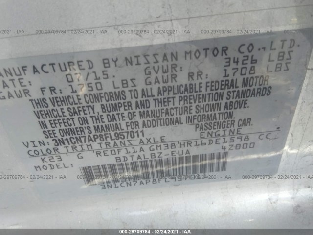 Photo 8 VIN: 3N1CN7AP8FL957011 - NISSAN VERSA 