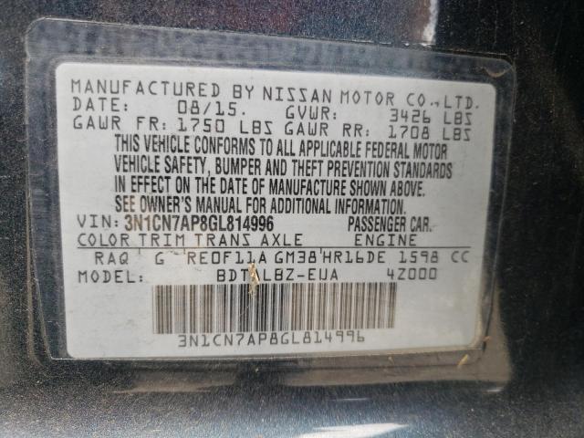 Photo 11 VIN: 3N1CN7AP8GL814996 - NISSAN VERSA S 