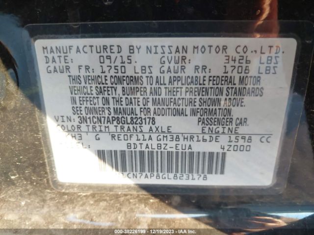 Photo 8 VIN: 3N1CN7AP8GL823178 - NISSAN VERSA 