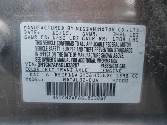 Photo 9 VIN: 3N1CN7AP8GL833287 - NISSAN VERSA S 