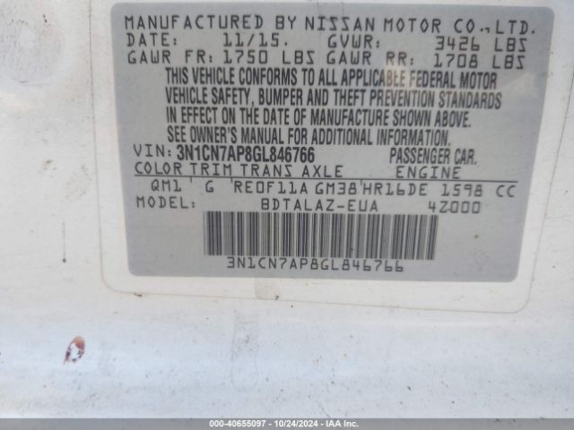 Photo 8 VIN: 3N1CN7AP8GL846766 - NISSAN VERSA 