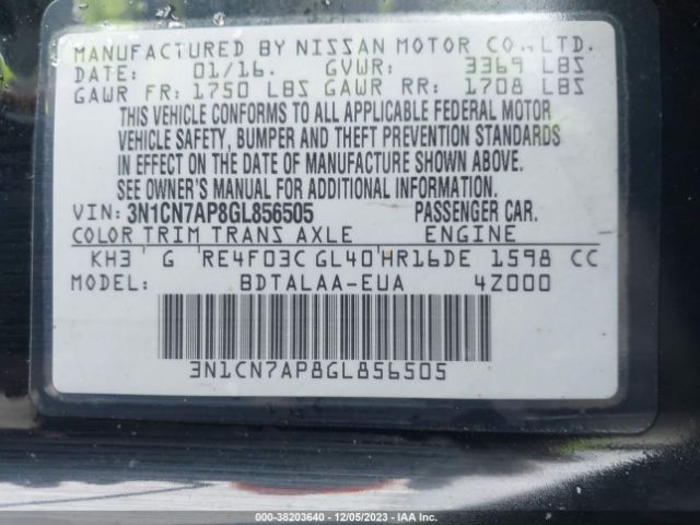 Photo 8 VIN: 3N1CN7AP8GL856505 - NISSAN VERSA 