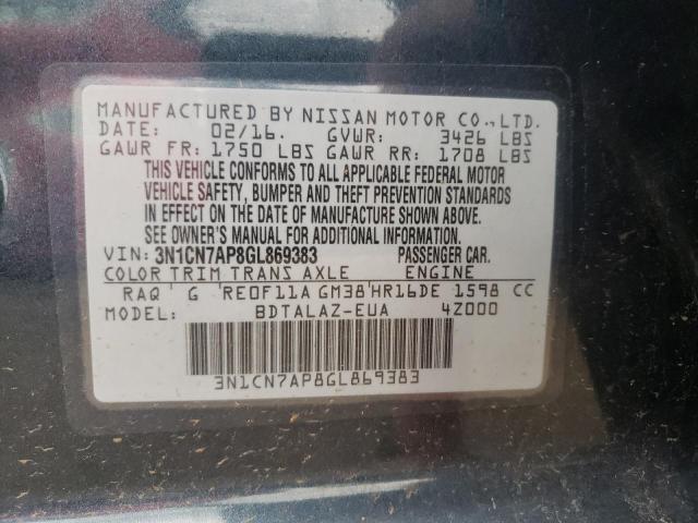 Photo 9 VIN: 3N1CN7AP8GL869383 - NISSAN VERSA S 