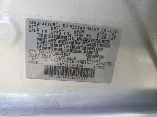 Photo 9 VIN: 3N1CN7AP8GL871537 - NISSAN VERSA S 