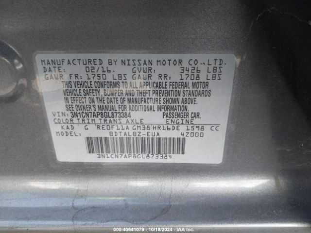 Photo 8 VIN: 3N1CN7AP8GL873384 - NISSAN VERSA 