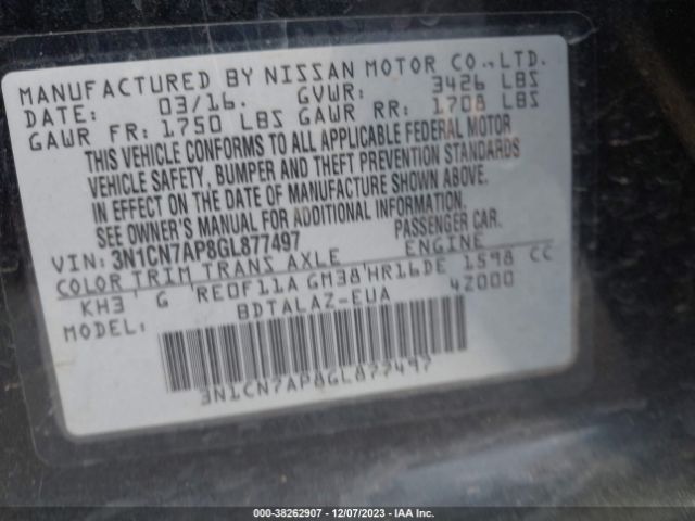 Photo 8 VIN: 3N1CN7AP8GL877497 - NISSAN VERSA 