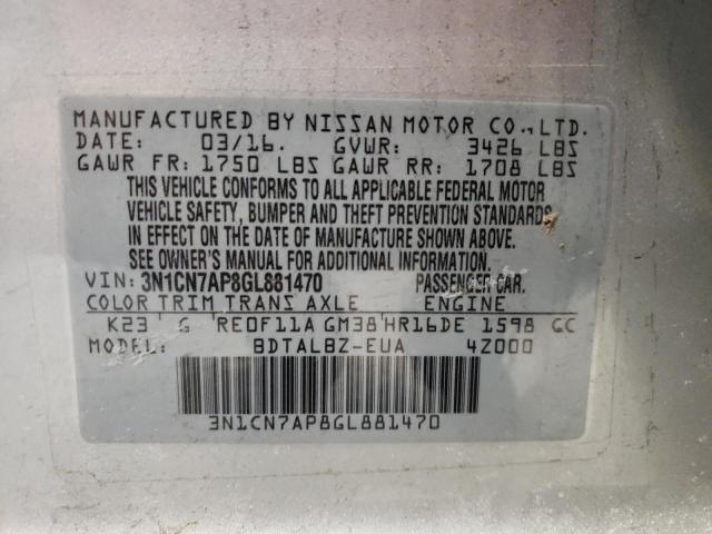 Photo 11 VIN: 3N1CN7AP8GL881470 - NISSAN VERSA 