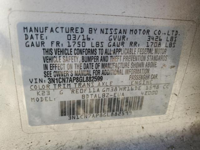 Photo 11 VIN: 3N1CN7AP8GL882599 - NISSAN VERSA S 