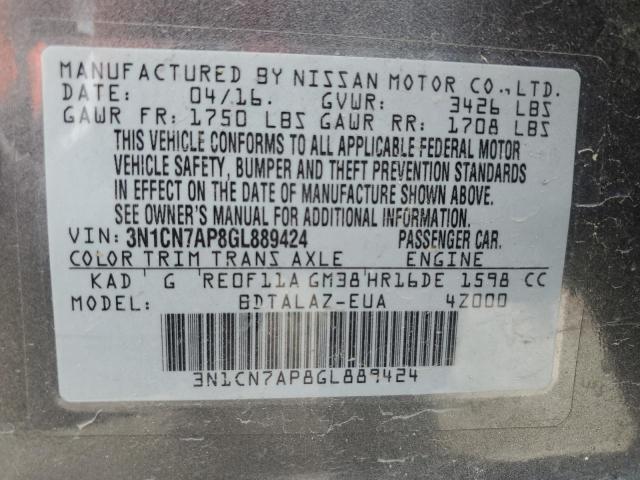 Photo 11 VIN: 3N1CN7AP8GL889424 - NISSAN VERSA 