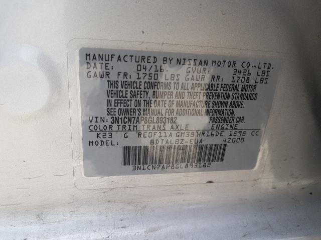 Photo 9 VIN: 3N1CN7AP8GL893182 - NISSAN VERSA S 