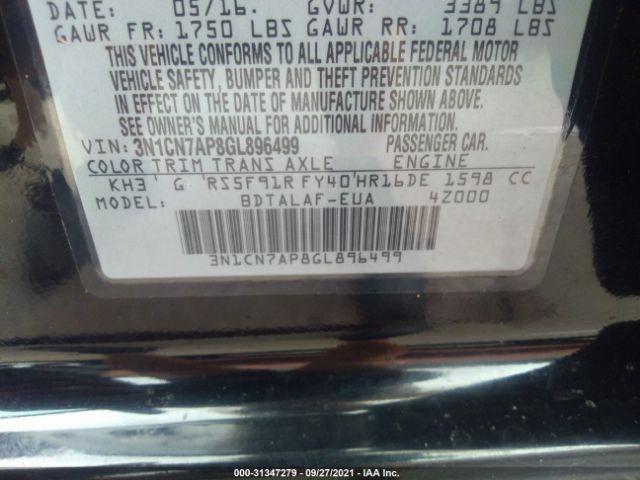 Photo 8 VIN: 3N1CN7AP8GL896499 - NISSAN VERSA 